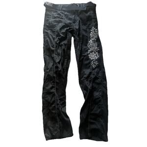 Faded Glory Y2K Black Cargo Pink Floral Embroidery Rare Buckle Jeans Festival